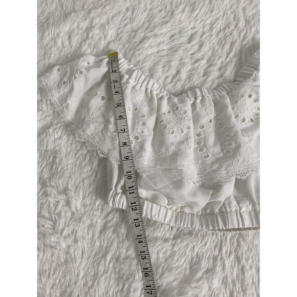 Mi Ami Francesca's White Paula Off The Shoulder Eyelet Ruffle Crop Blouse Size S - Picture 9 of 13